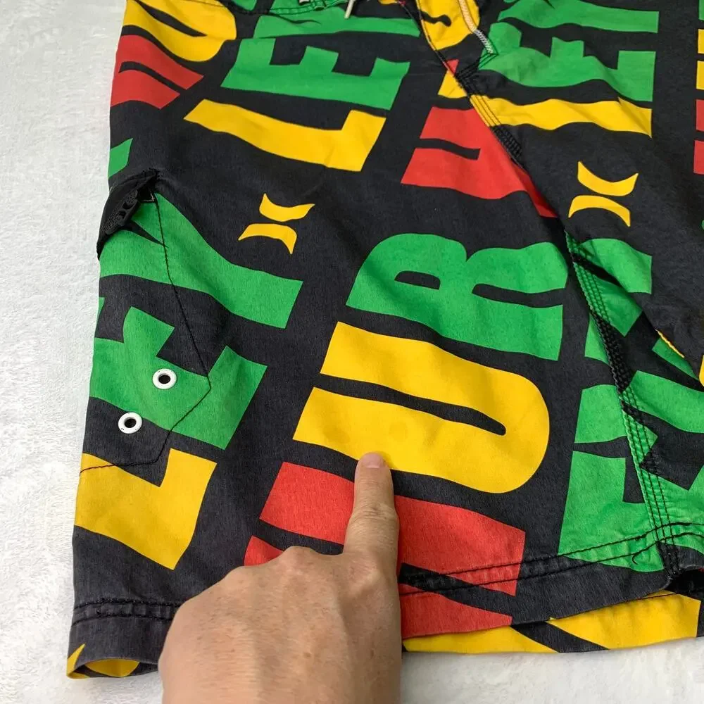 Hurley Mens Size Medium Red Green Yellow Black Marley Reggae Board Shorts Swim